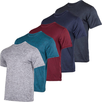 5 Pack Men’s Short Sleeve Dry Fit Active Crew Neck T Shirt - Athletic Running Gym Workout Tee Tops