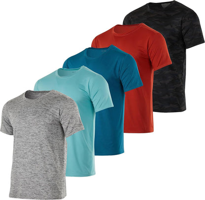 5 Pack Men’s Short Sleeve Dry Fit Active Crew Neck T Shirt - Athletic Running Gym Workout Tee Tops