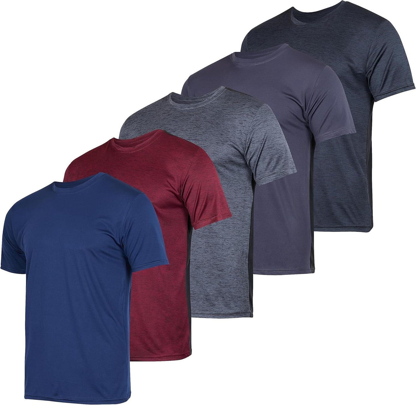 5 Pack Men’s Short Sleeve Dry Fit Active Crew Neck T Shirt - Athletic Running Gym Workout Tee Tops