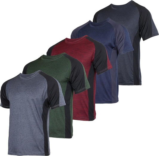 5 Pack Men’s Short Sleeve Dry Fit Active Crew Neck T Shirt - Athletic Running Gym Workout Tee Tops