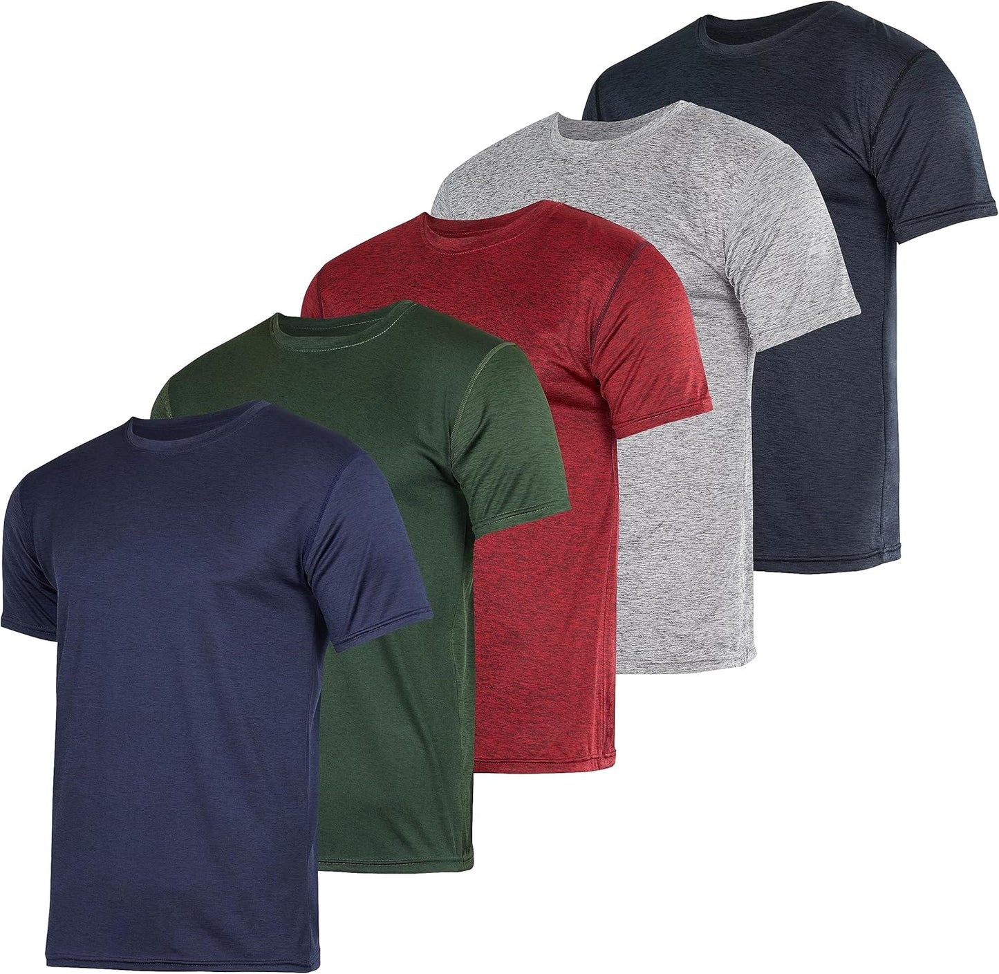 5 Pack Men’s Short Sleeve Dry Fit Active Crew Neck T Shirt - Athletic Running Gym Workout Tee Tops