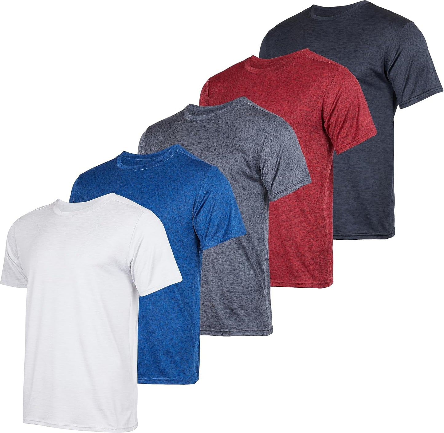 5 Pack Men’s Short Sleeve Dry Fit Active Crew Neck T Shirt - Athletic Running Gym Workout Tee Tops