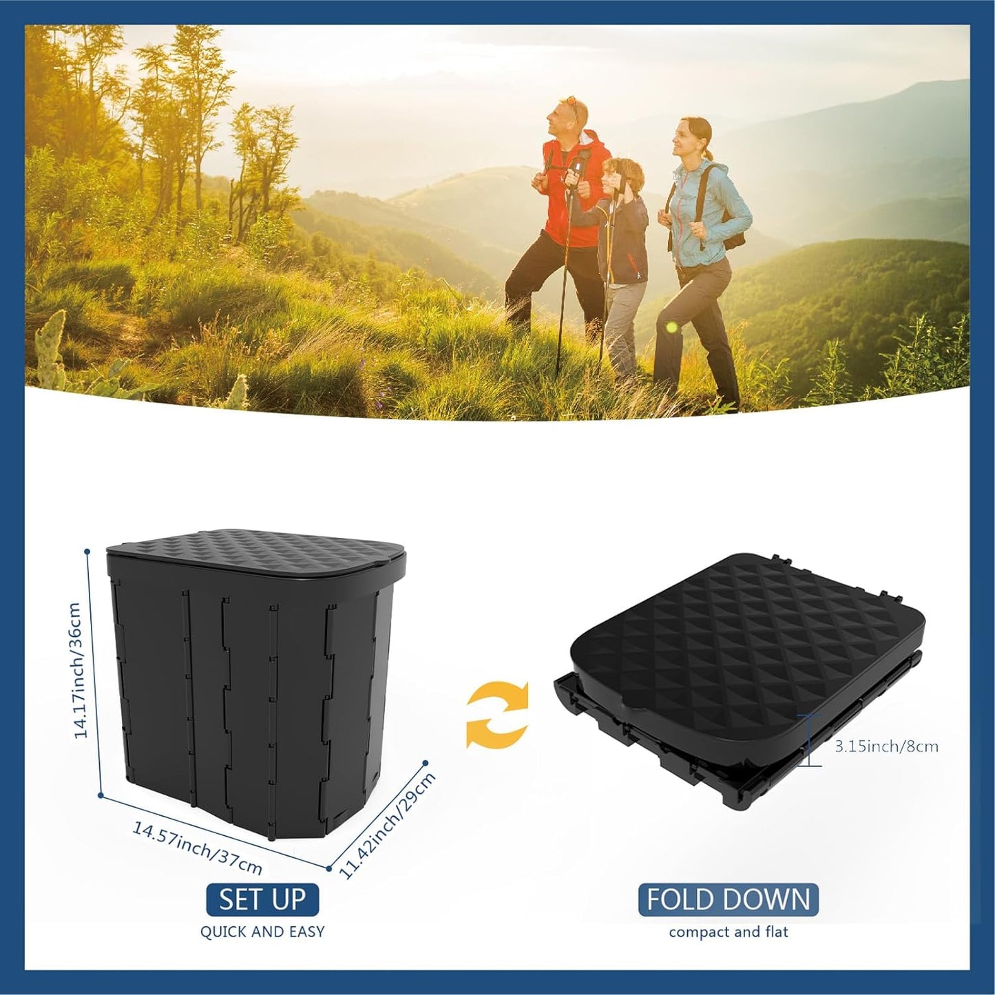 XL Portable Folding Toilet with Lid - Adult Camping Potty
