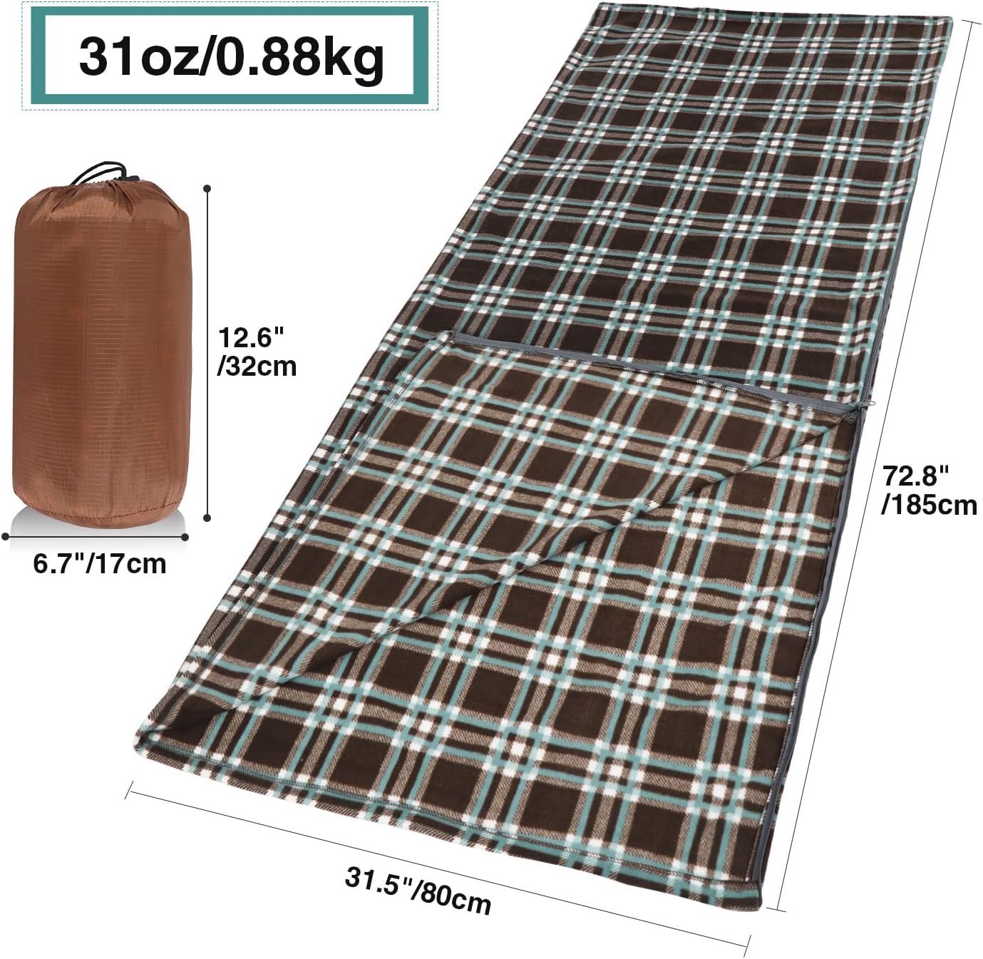 Adult Fleece Sleeping Bag Liner - 75" Full-Zip for All-Weather Camping