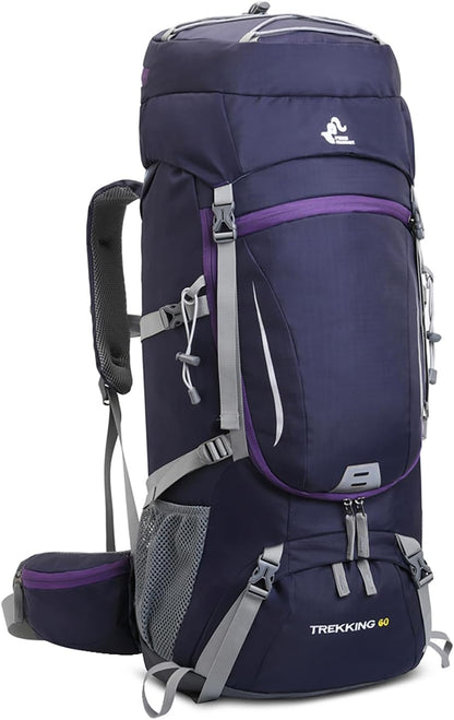 60L Waterproof Hiking Backpack with Rain Cover - Lightweight Outdoor Adventure Pack