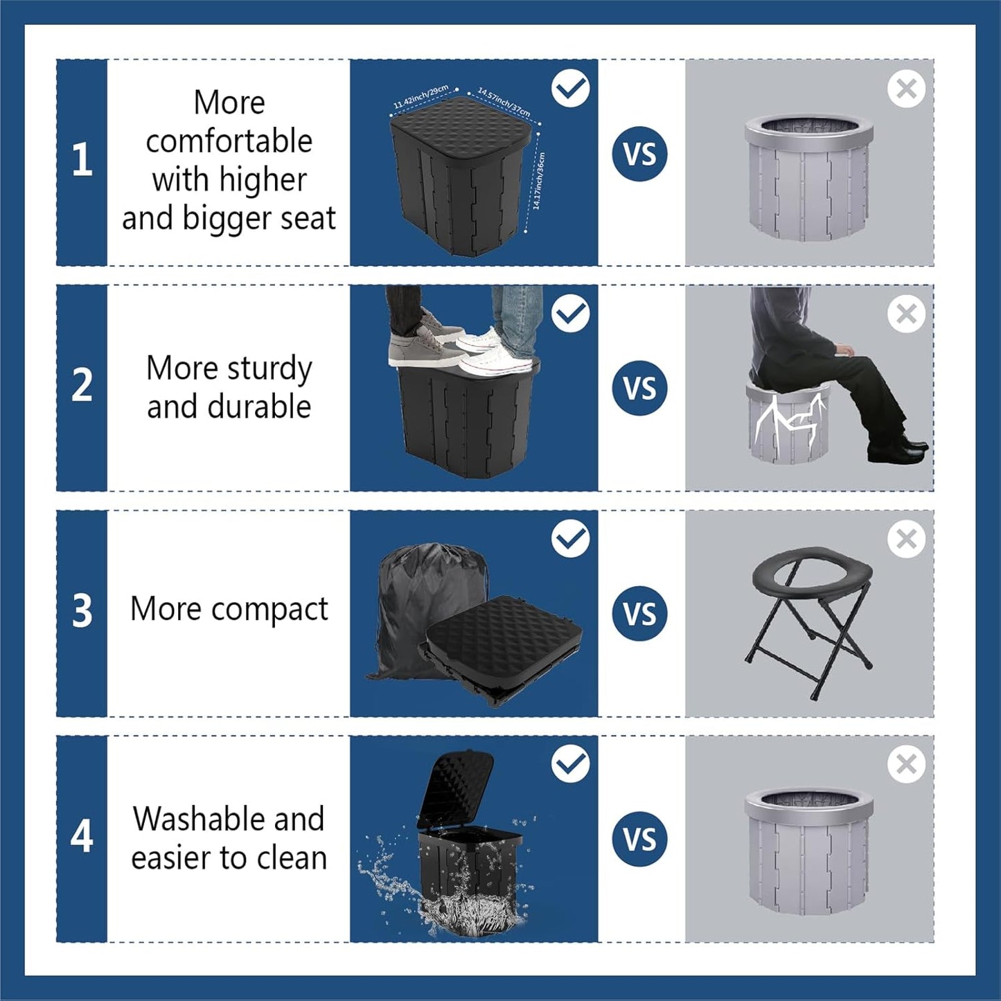 XL Portable Folding Toilet with Lid - Adult Camping Potty