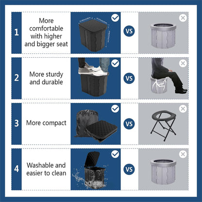 XL Portable Folding Toilet with Lid - Adult Camping Potty