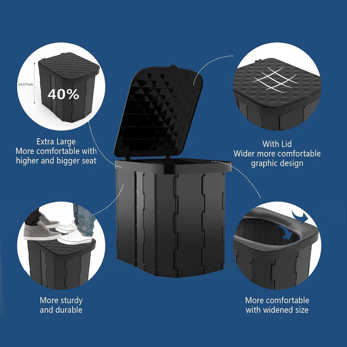 XL Portable Folding Toilet with Lid - Adult Camping Potty