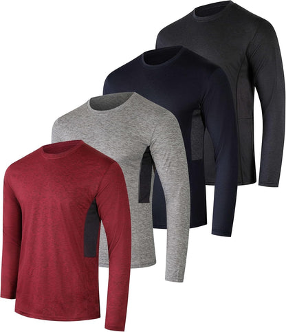 Men's UV-Protective Dry-Fit Long Sleeve Shirts - 4Pack