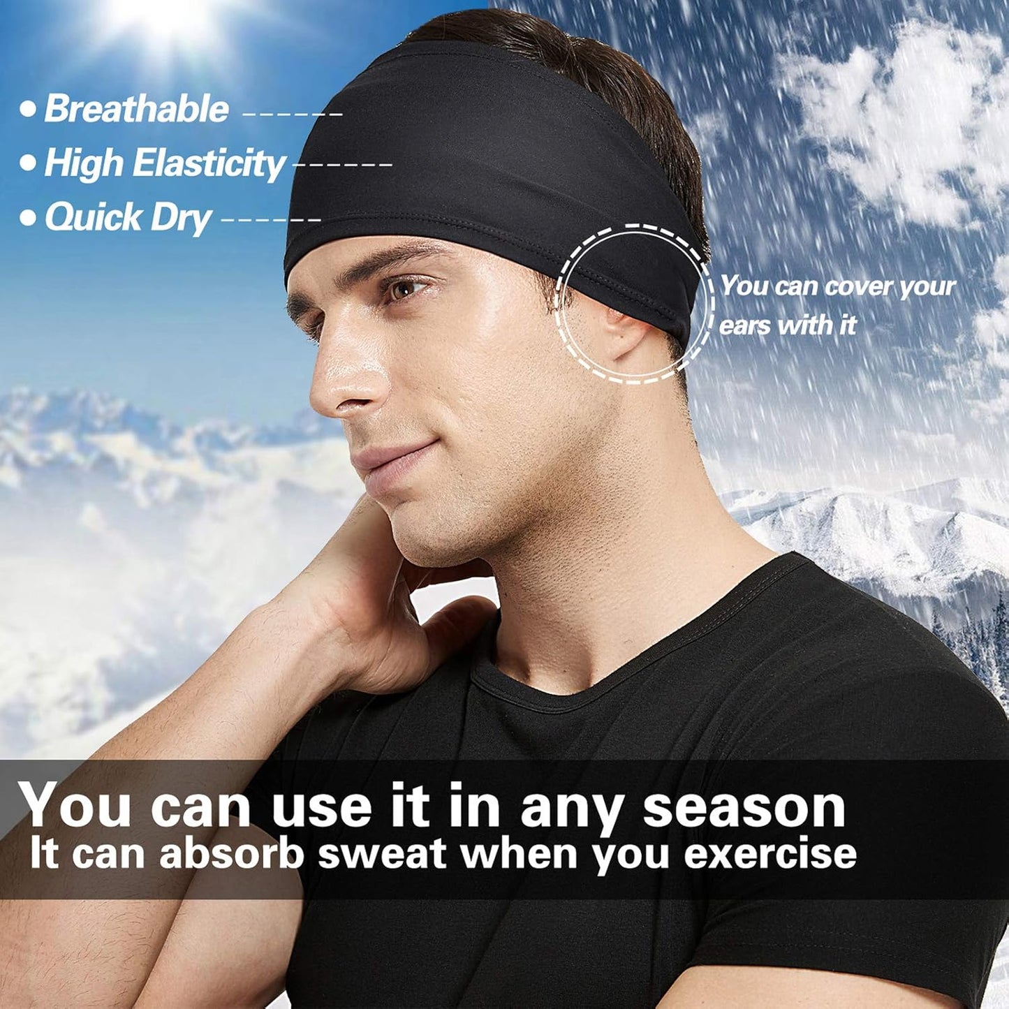 Lauf-Stirnband für Herren, 5er-Pack, Schweißband, Sport-Stirnband für Herren zum Laufen, Radfahren, Basketball, Yoga, Fitness-Workout, dehnbares Unisex-Haarband 