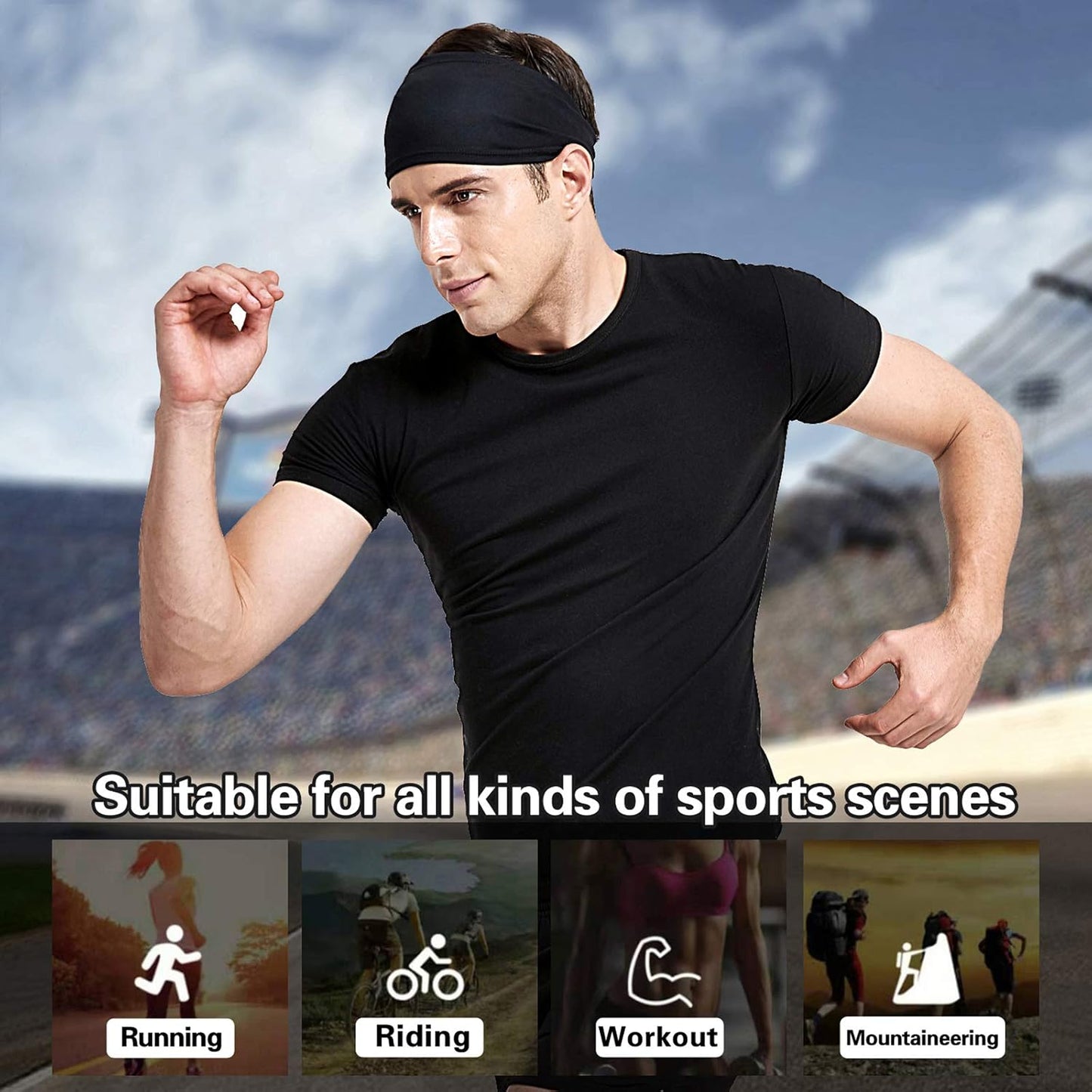 Lauf-Stirnband für Herren, 5er-Pack, Schweißband, Sport-Stirnband für Herren zum Laufen, Radfahren, Basketball, Yoga, Fitness-Workout, dehnbares Unisex-Haarband 