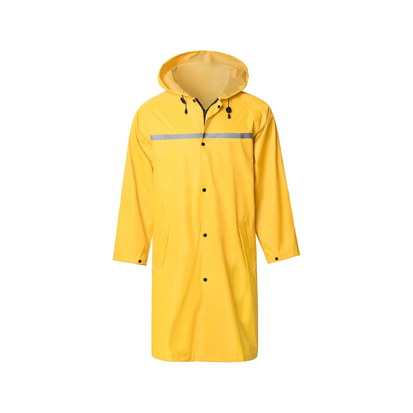 Men's Waterproof Long Hooded Rain Jacket - Safety Poncho with Reflective Strips