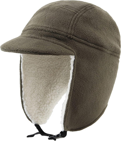 Men's Sherpa-Lined Winter Hat with Visor & Earflaps