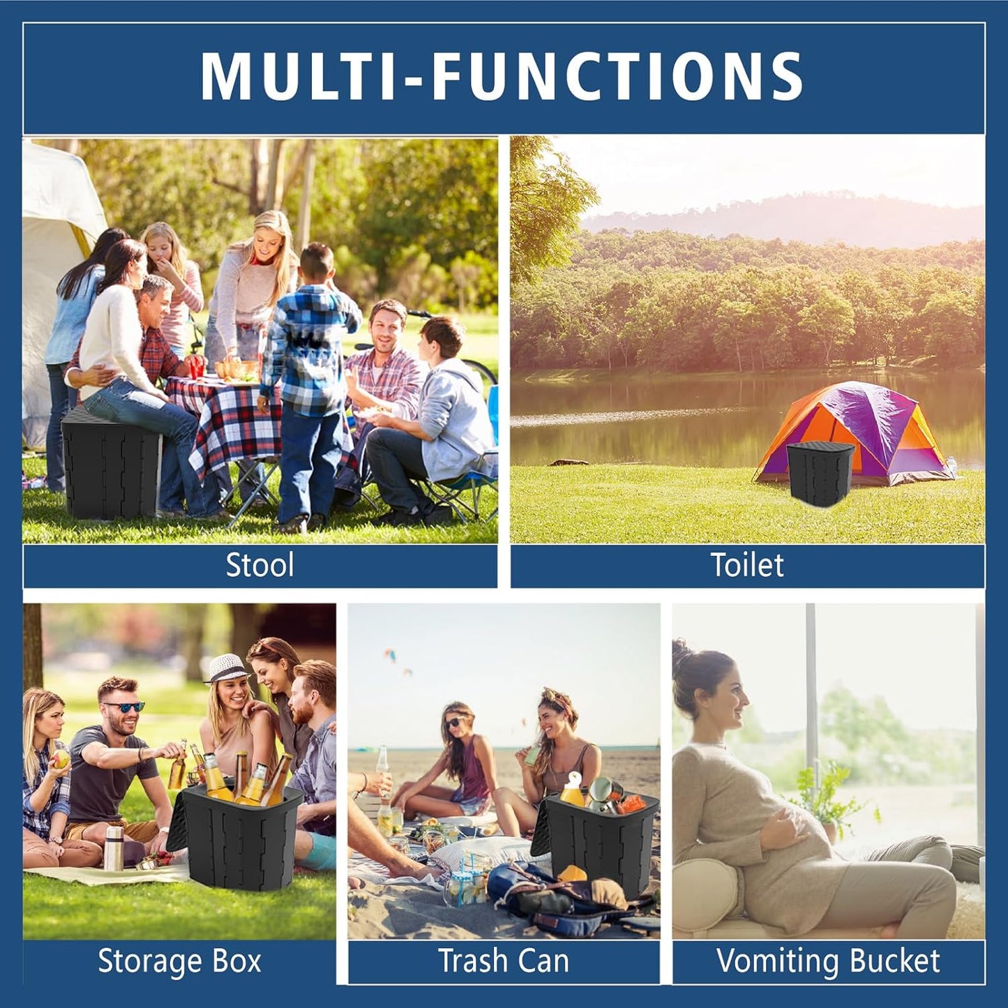XL Portable Folding Toilet with Lid - Adult Camping Potty