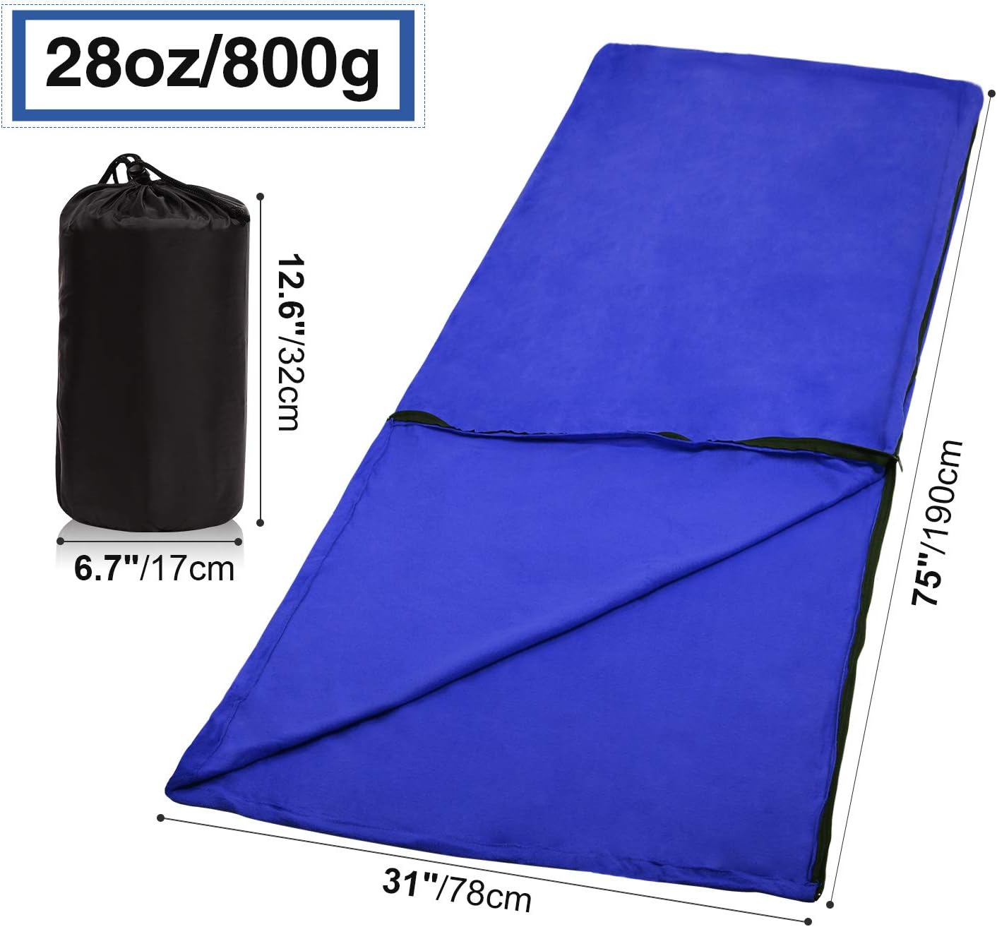 Adult Fleece Sleeping Bag Liner - 75" Full-Zip for All-Weather Camping