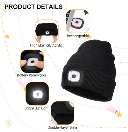 Kids LED Beanie - Flashlight Cap with USB Charging